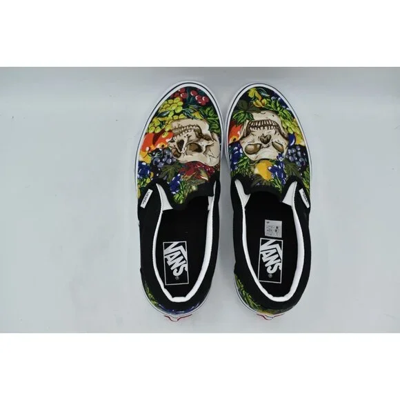 Vans Womens Size 9.5 Black White Fruit Skull Classic Slip On Sneakers Shoes - Picture 9 of 13